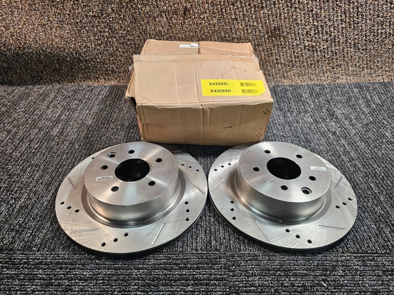 (QTY 2) REAR DISC BRAKE ROTORS X42088L X42088R DRIVER & PASSENGER SIDE CAST IRON