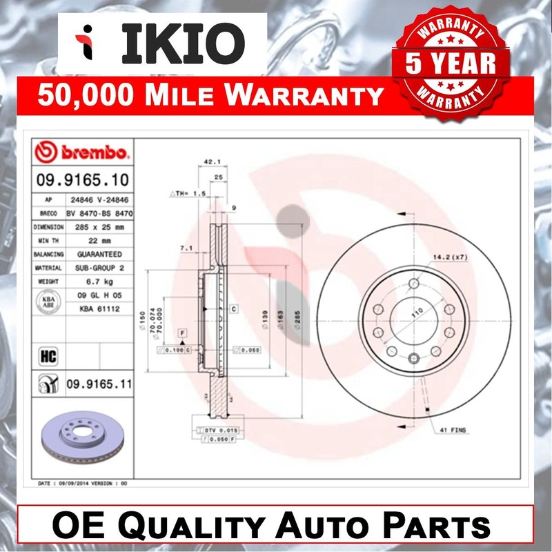 Fits Vauxhall Vectra 2002-2009 Saab 9-3 2002-2015 Brake Discs Front Ikio