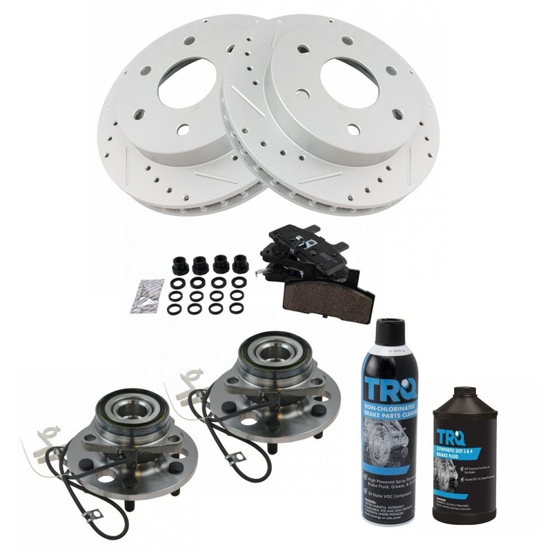 TRQ Performance Brake Rotor Ceramic Pad & Hub Bearing Front Kit w/Chemicals gallery