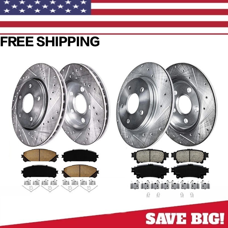 Front Rear Drilled Rotors +Brake Pads for Toyota Sienna Highlander RX350 RX450h*
