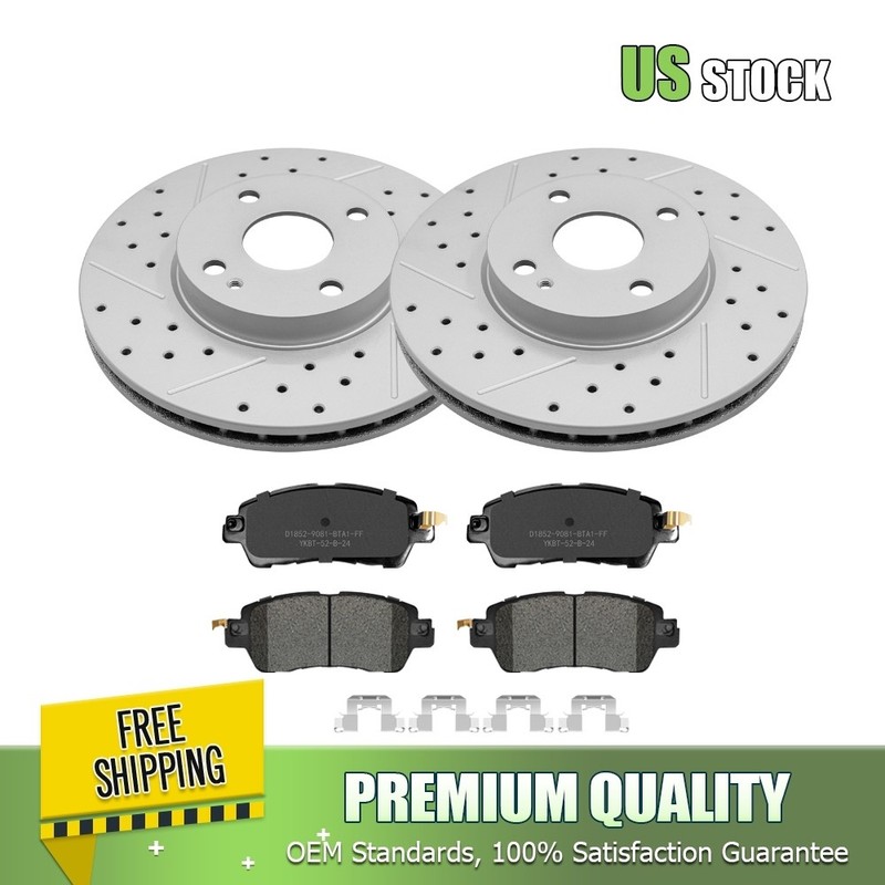 Front Drilled Disc Brake Rotors and Brake Pads Kit for Scion iA Toyota Yaris iA