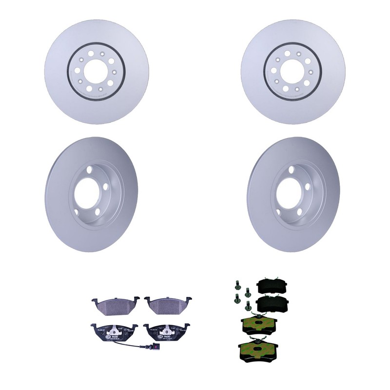 Hella Front Rear Rotors Low-Met Disc Brake Pad Kit For Volkswagen Jetta 2003-04