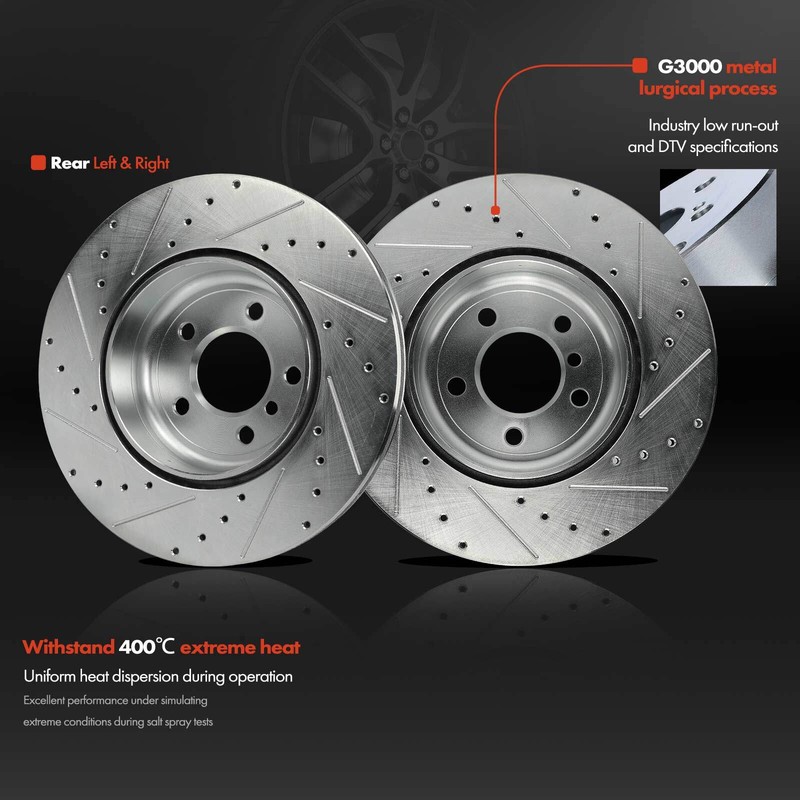 Rear Side Drilled Rotors & Ceramic Brake Pads for BMW F10 535i 550i 650i xDrive gallery