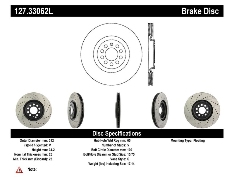StopTech Front Left Disc Brake Rotor for 00-17 Audi / Volkswagen / Seat Toledo