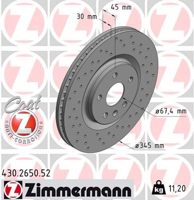 2X 430.2650.52 Zimmermann brake disc for Opel, Vauxhall