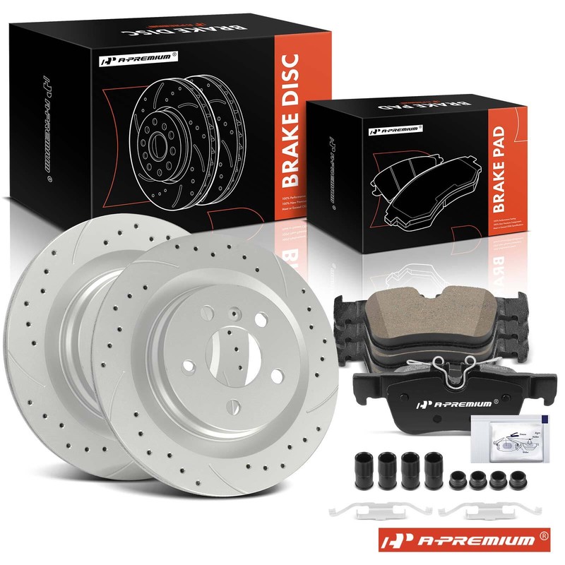 Drilled Brake Rotors & Brake Pads Rear for BMW X1 16-22 Mini Cooper Countryman