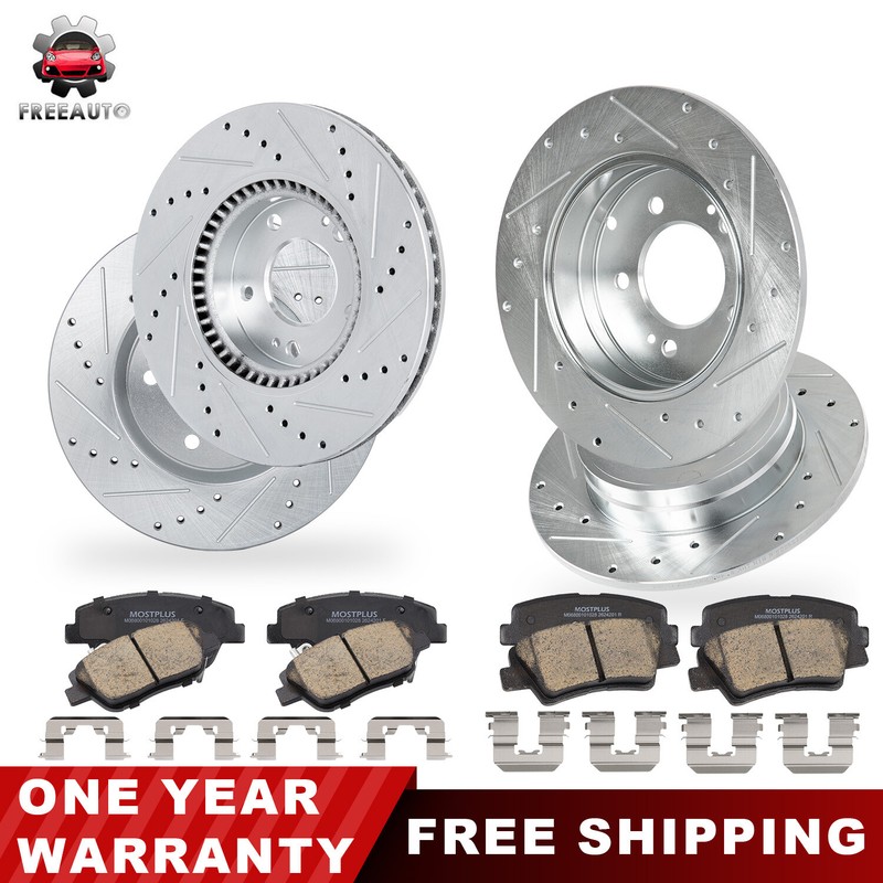 Front&Rear Drilled Disc Rotors Brakes Pads For 11-15 Hyundai Sonata Kia Optima