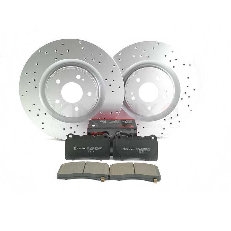 FOR MITSUBISHI LANCER EVO X 10 FRONT PERFORMANCE DRILLED BRAKE DISCS BREMBO PADS
