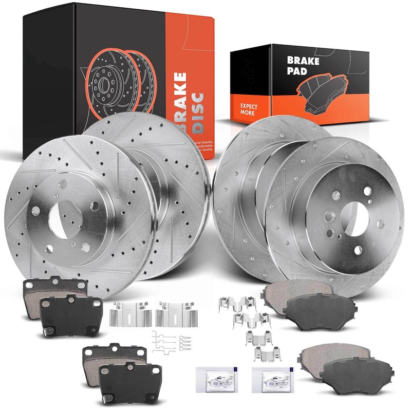 Drilled Brake Rotors & Ceramic Brake Pads for Toyota RAV4 2004-2005 Front & Rear