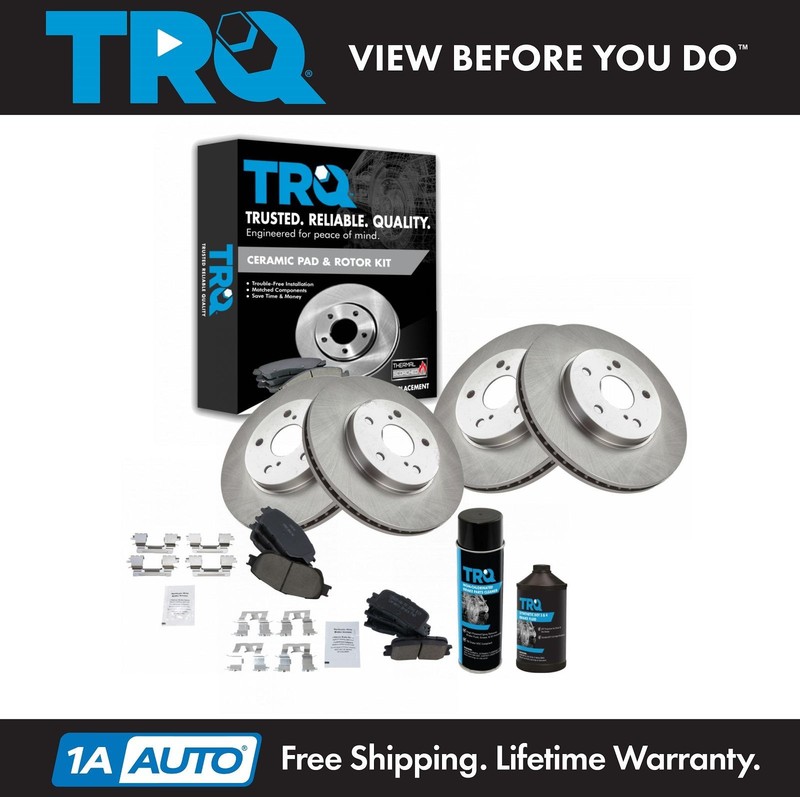 TRQ Front & Rear Ceramic Pads & Rotors with Brake Clean & Fluid for Toyota Lexus