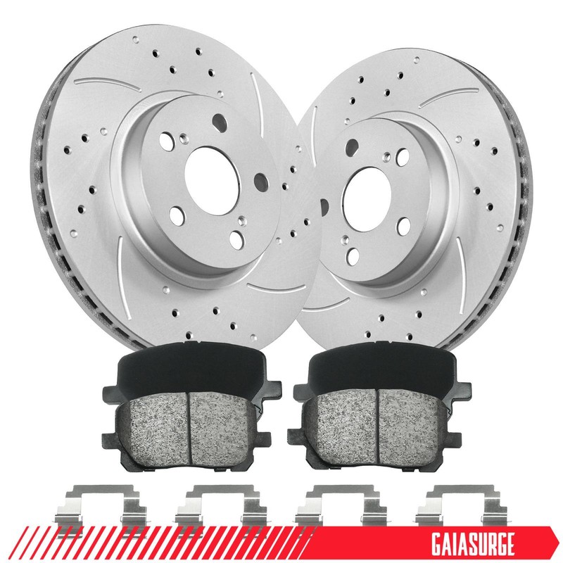 Front Brake Rotor And Ceramic Pads For Toyota Corolla 2003-2008 Drilled Slotted