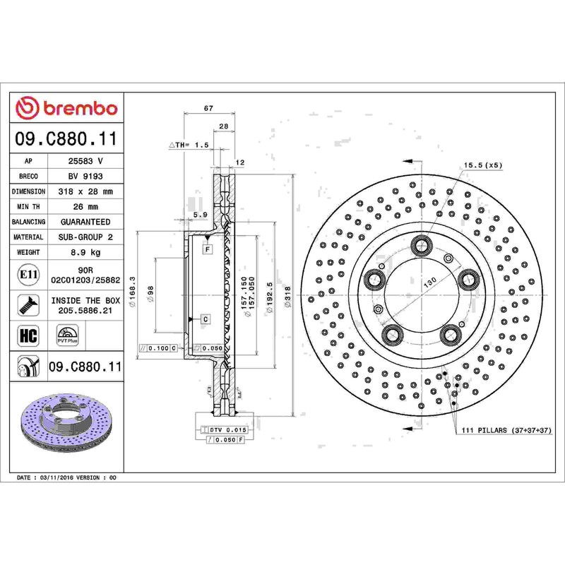 Front Right Rotor Fits 1999-2008 Porsche 911 09.C880.11 gallery