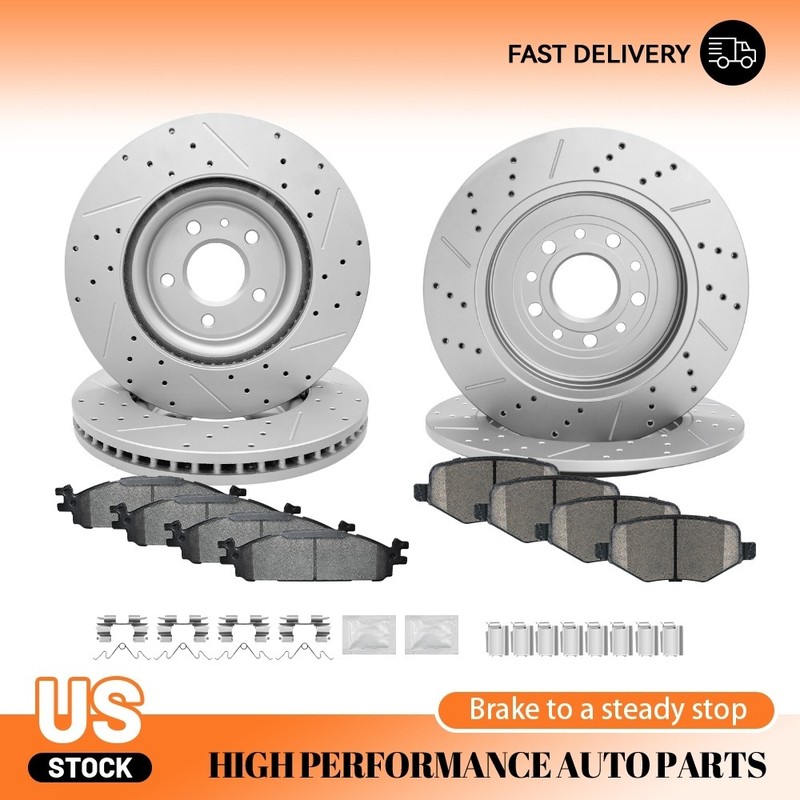 Front Rear Drilled Brake Rotors + Ceramic Pads for Ford Flex Taurus Explorer MKS