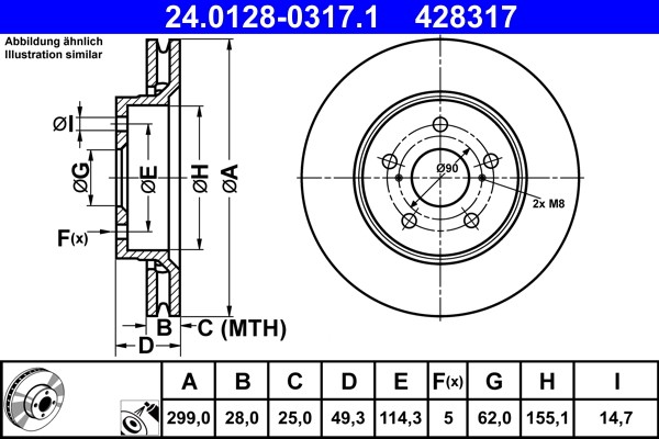 ATE 24.0128-0317.1 Brake Disc for Toyota