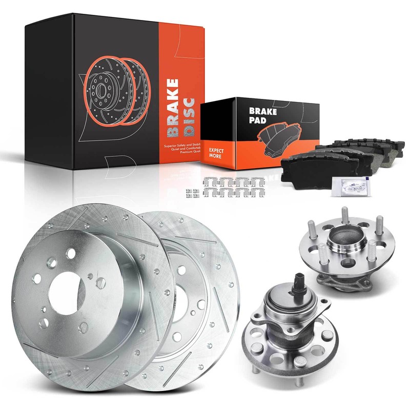 Rear Drilled Rotor & Ceramic Brake Pads + Caliper for Toyota Camry 12-17 Avalon