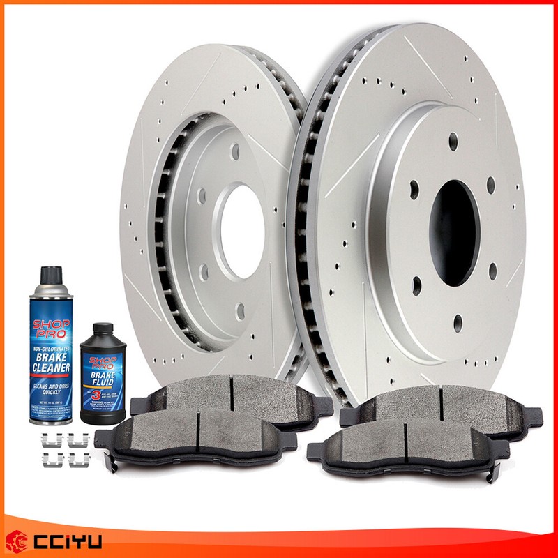 FITS 2004-2005 For Nissan Titan Front Drilled Slot Brake Rotors Ceramic Pads