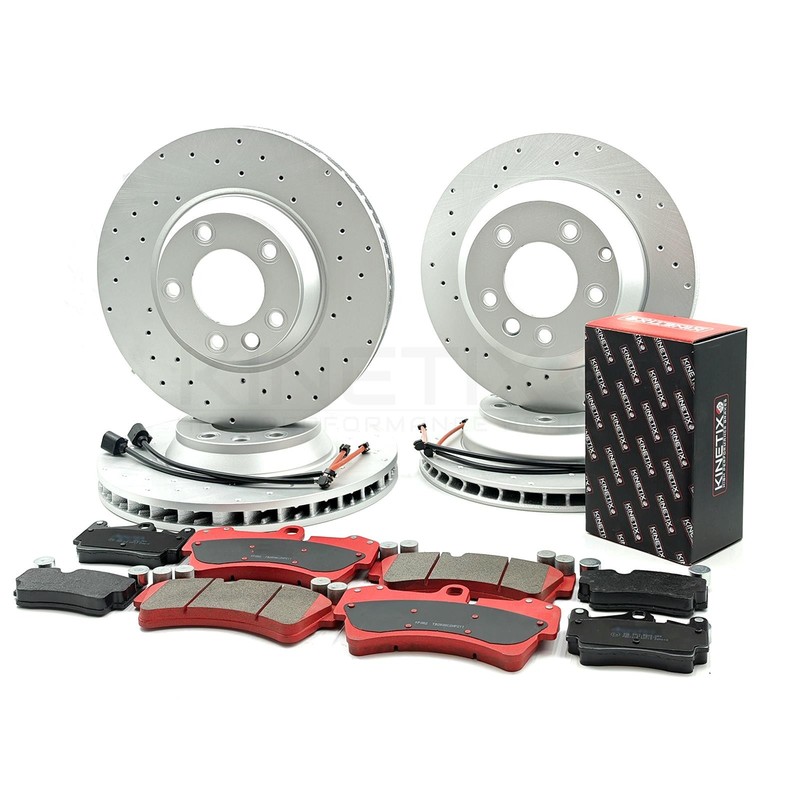 FOR AUDI Q7 3.0 TFSI 10-15 DRILLED FRONT REAR BRAKE DISCS PADS WEAR SENSORS