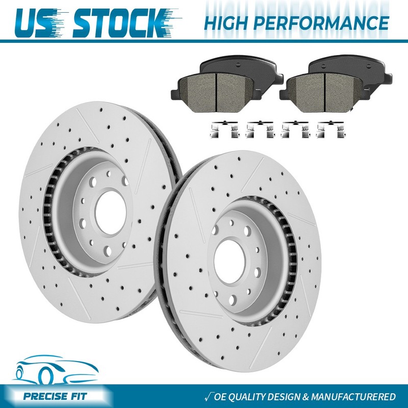 Front Drilled Brake Rotors & Ceramic Pads for 2016-2018 Chevy Camaro 2.0L 3.6L