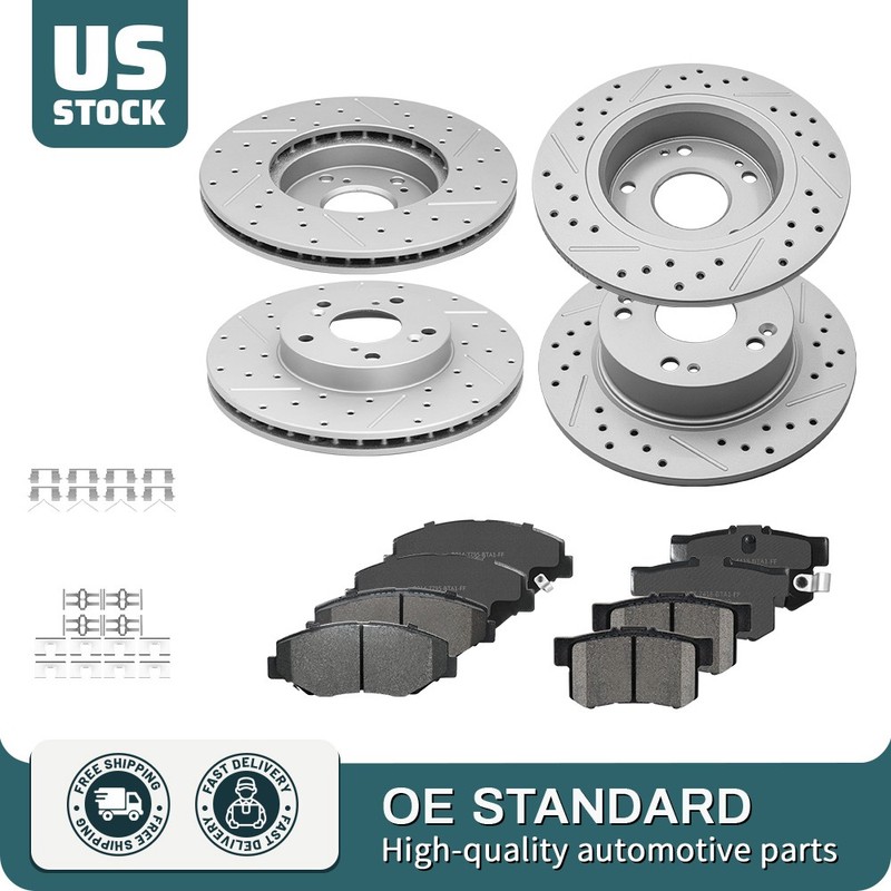 282mm Front 260mm Rear Brake Disc Rotors & Ceramic Pads For Honda Accord 2003-07