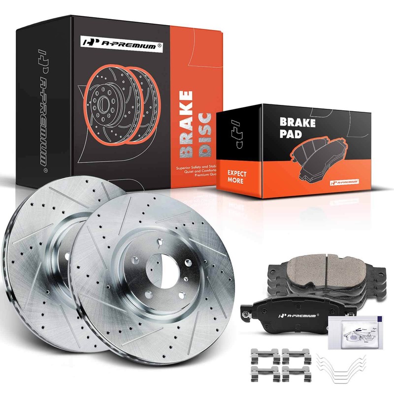 A-Premium Front Drilled Brake Rotors & Ceramic Pads for INFINITI Q60 14-15 G37