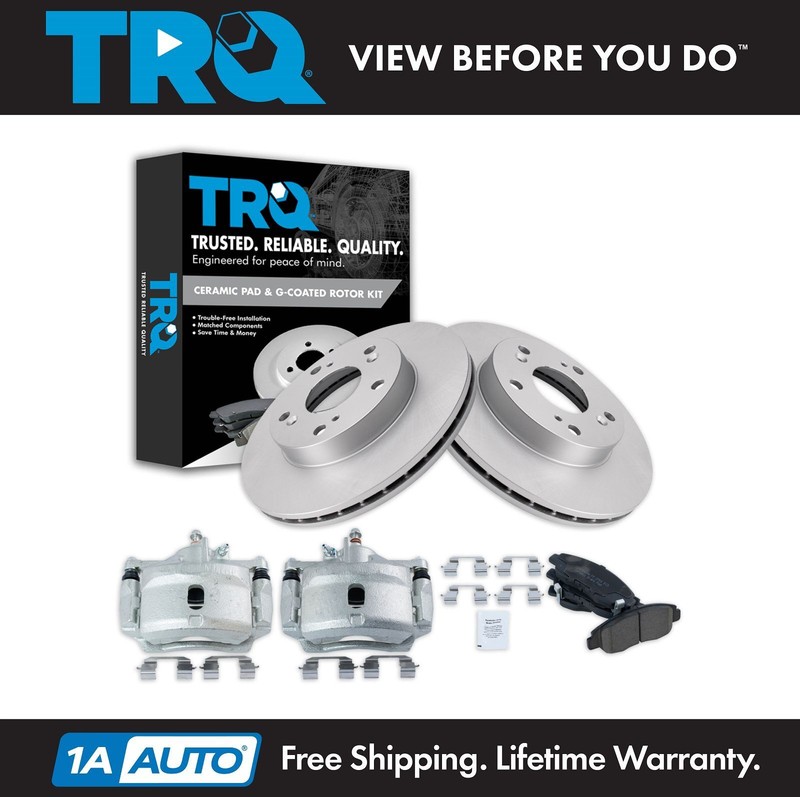 TRQ Front Brake Calipers Ceramic Pads & Rotors Fits 2006-2011 Honda Civic