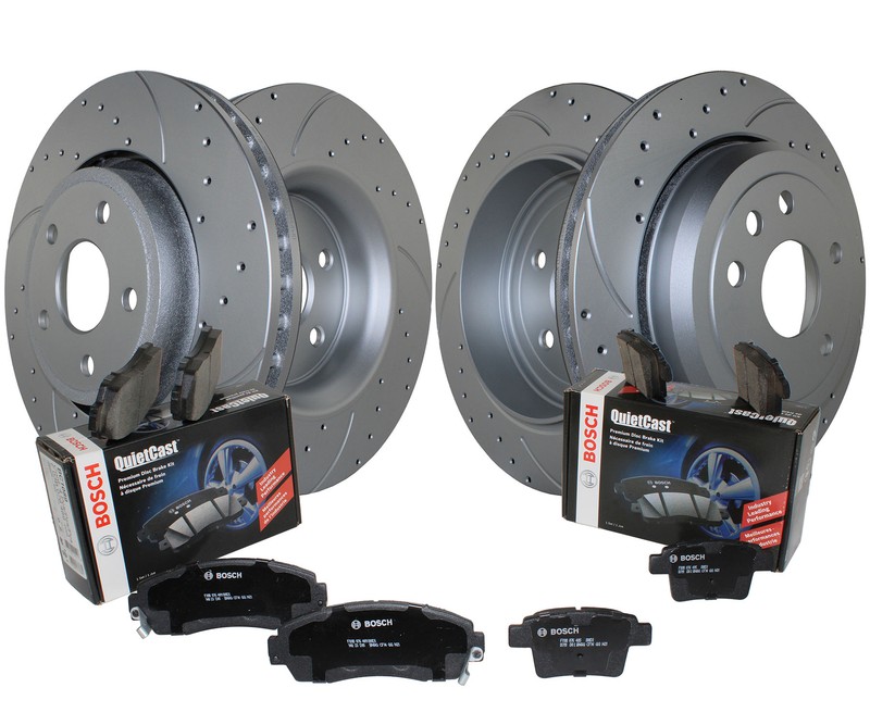 Front & Rear Brake Kit Drilled Disc Rotors Bosch Ceramic Pad Set For Dodge Jeep