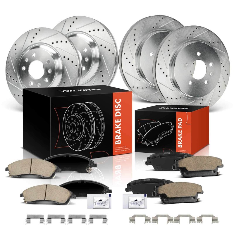 12x Front & Rear Drilled Rotors & Ceramic Brake Pad for Cadillac CTS 2006-2007