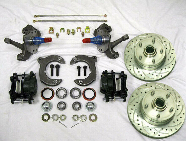 Mustang II Front Disc Brake Kit 11″ Rotors Chevy w/ 2″ Drop Spindles SS Lines