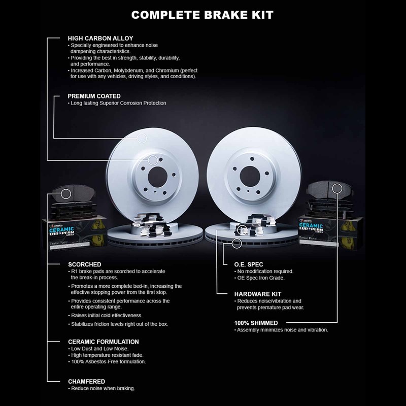 R1 Concepts Wdth2 10007 R1 Brake Rotors Carbon Coated W Euro Ceramic Pads gallery