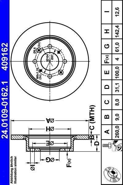 1X brake disc ATE 24.0109-0162.1 for Honda Insight (ZE_) 1.3 2009-2013 gallery