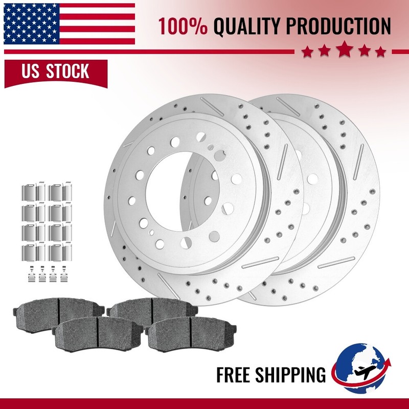 For Lexus GX460 2010 2011 2012- 2023 Rear Drilled Brake Rotors Disc Ceramic Pads