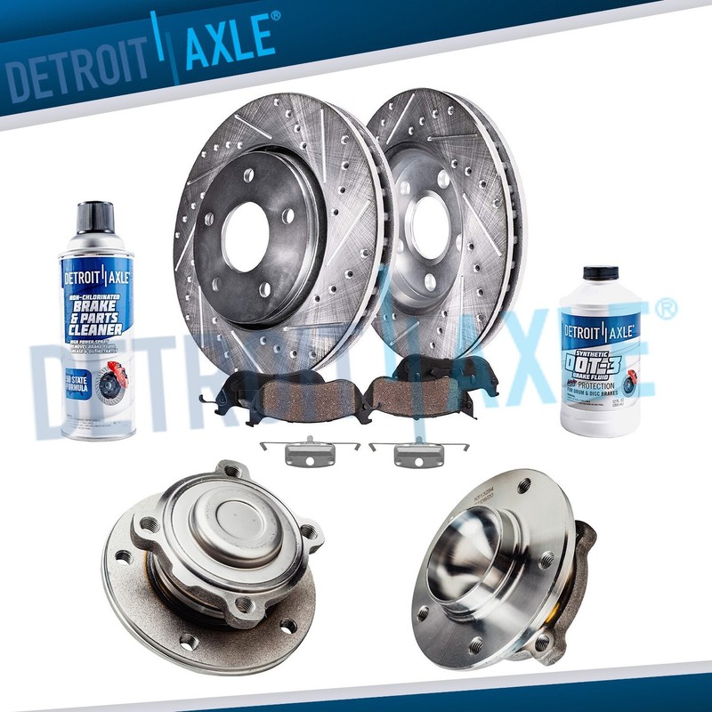 Front Drilled Rotors & Ceramic Brake Pads Wheel Bearing Hubs for BMW 335d 335i