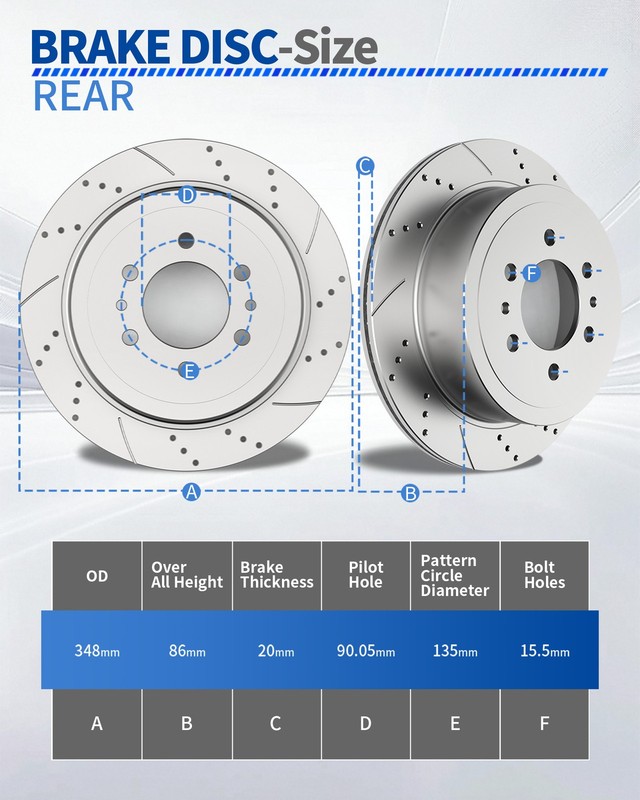 348mm Rear Brake Rotors and Brake Pads for 2004-2011 Ford F-150 6 LUG Brakes gallery