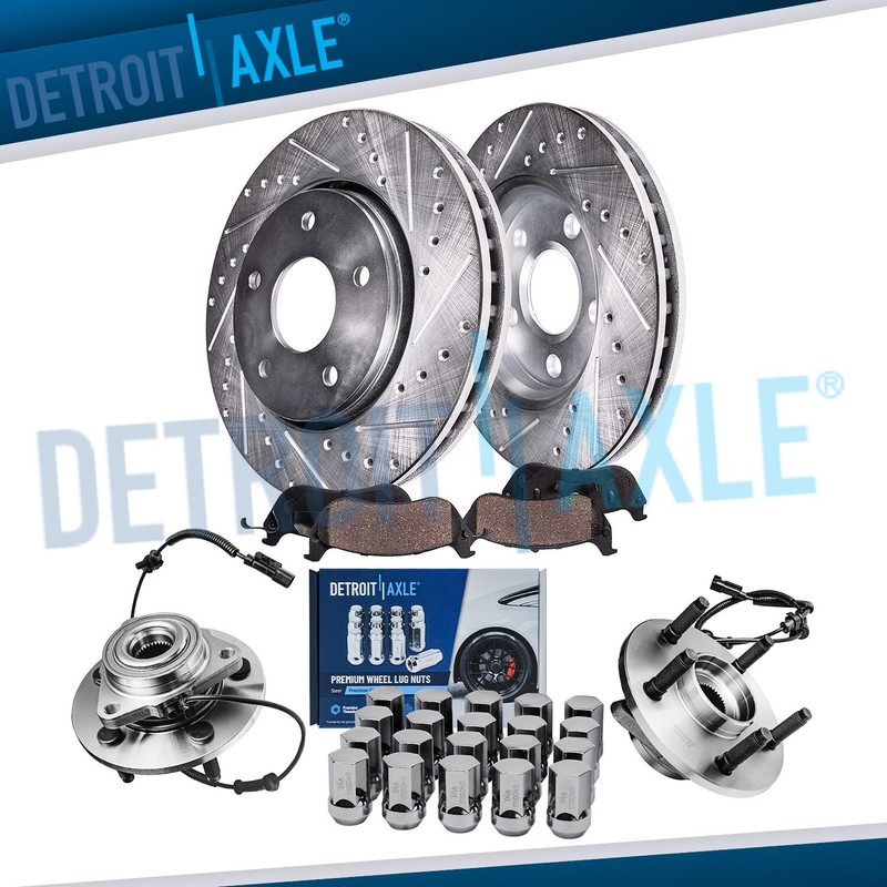 Front Drilled Brake Rotor Pad Wheel Hub +20pc Lugnut for 2006 2007 2008 Ram 1500