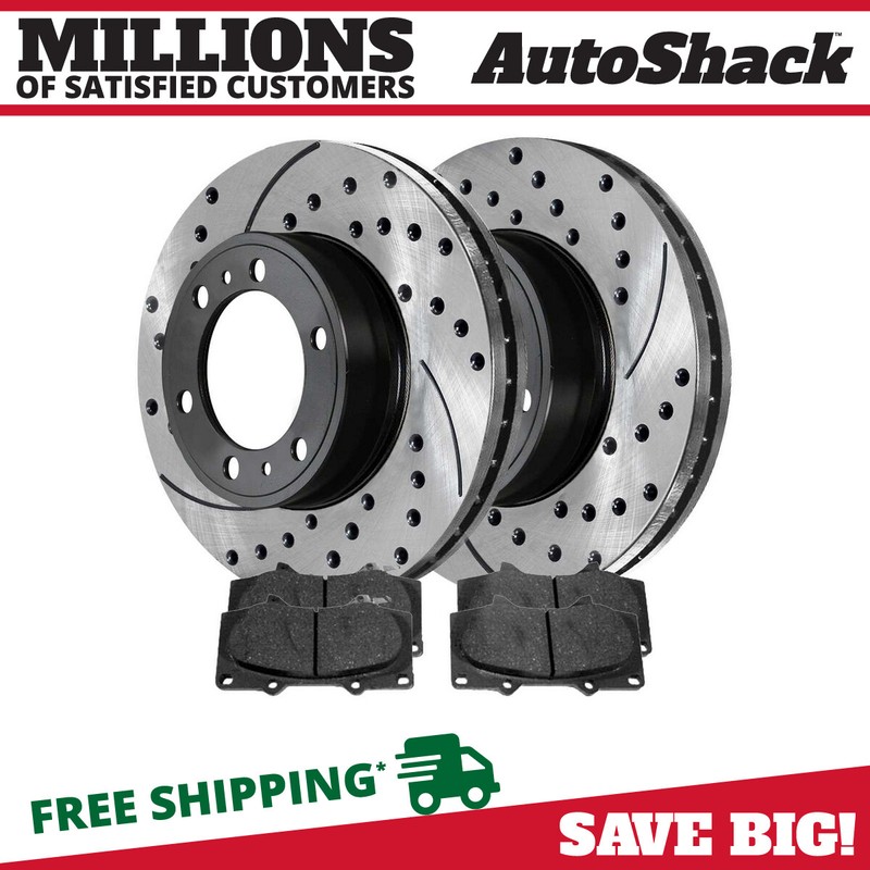 Front Drilled Brake Rotors Black & Pads for Toyota Tacoma FJ Cruiser 4Runner V6
