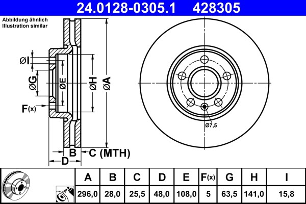 ATE 24.0128-0305.1 Brake Disc for Volvo gallery