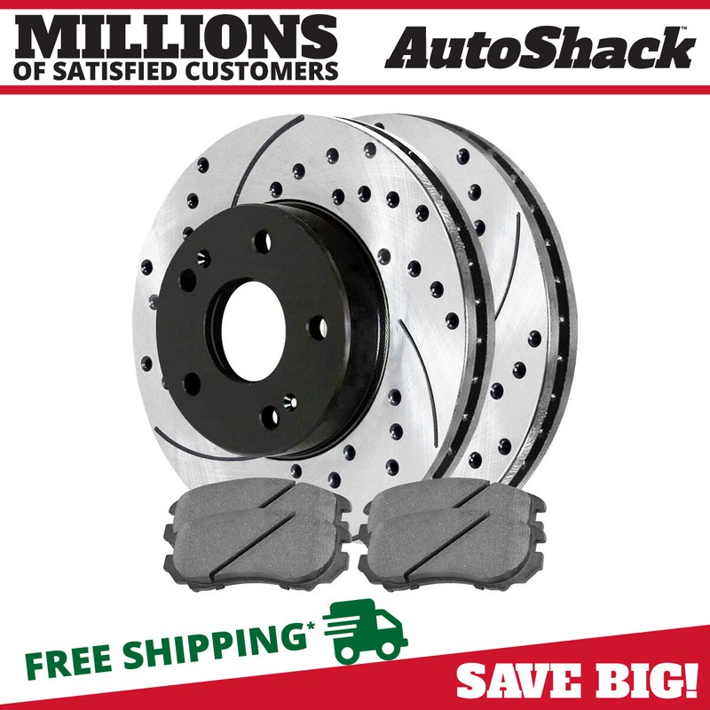 Front Drilled Slotted Brake Rotors Black & Pads for Hyundai Sonata Kia Soul 2.4L