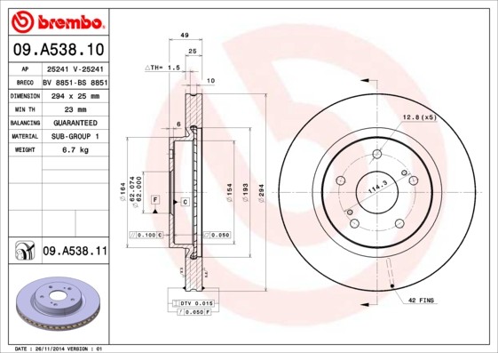 Brembo 09.A538.11 Brake Disc for Suzuki