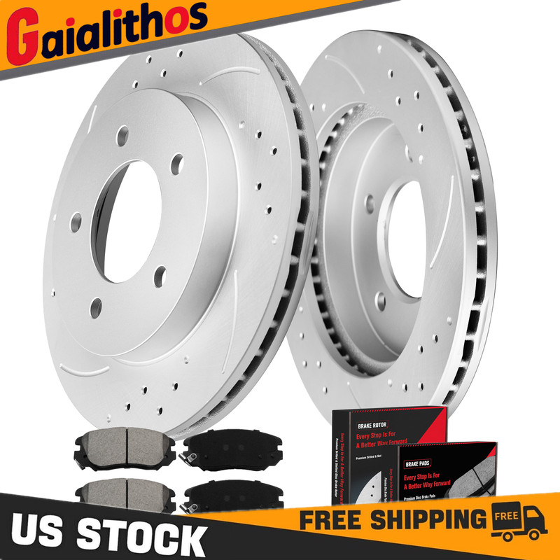 Front Drilled Rotors Ceramic Brake Pads for 2010-2017 Chevy Equinox GMC Terrain