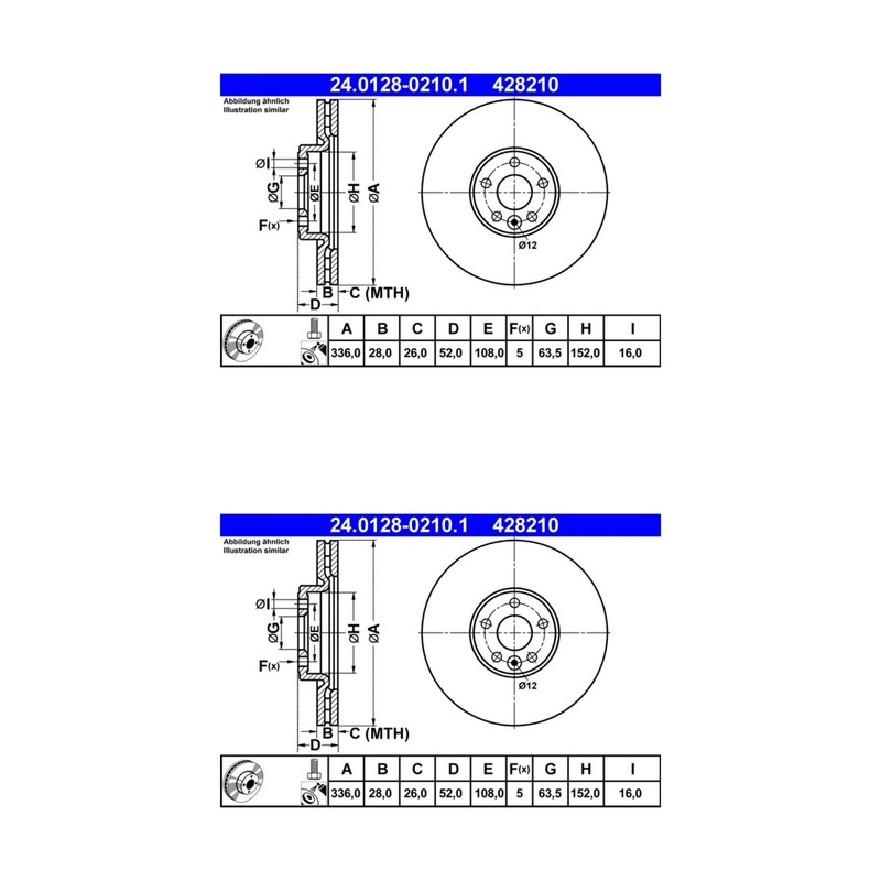 Volvo S60 ATE/Premium One Front Disc Brake Rotors (2) 428210 30769057
