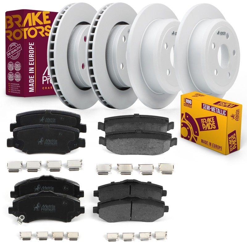 Front & Rear Brake Rotor + Disc Brake Pad Kit for 2007-17 Jeep Wrangler 2018 JK