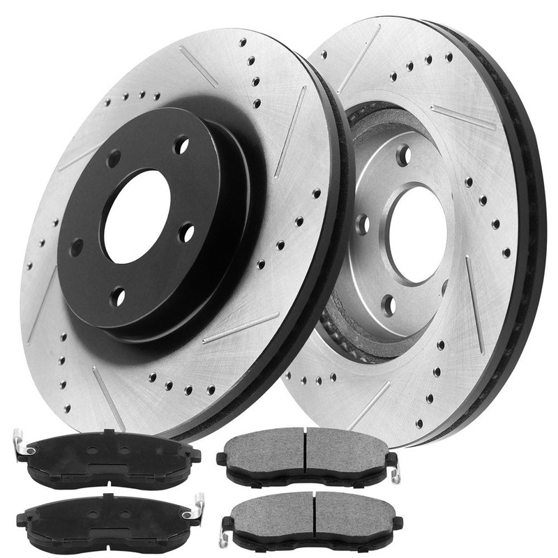 For Honda Pilot Brake Rotors and Pads Rear Drilled Slotted E-Coated 2003-2008 gallery