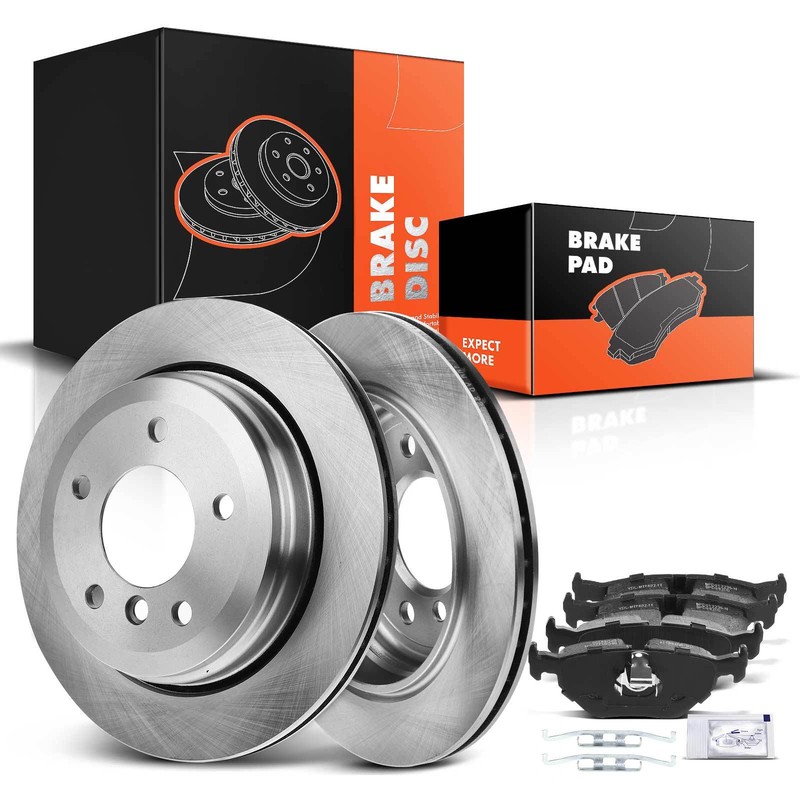 Rear LH&RH Disc Rotors & Ceramic Brake Pads for BMW 325xi 01-05 E46 L6 2.5L AWD