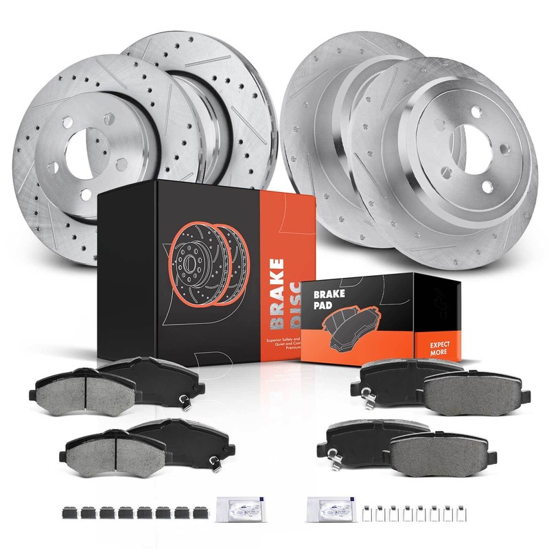 Front & Rear Sides Drilled Rotor &Ceramic Brake Pad for Jeep Liberty Dodge Nitro
