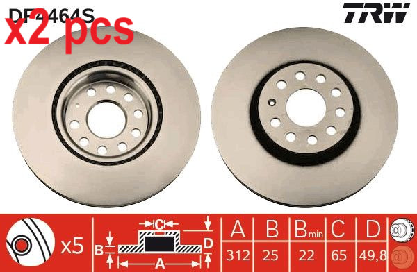 X2 PCS L&R SIDES FRONT BRAKE DISC DF4464S