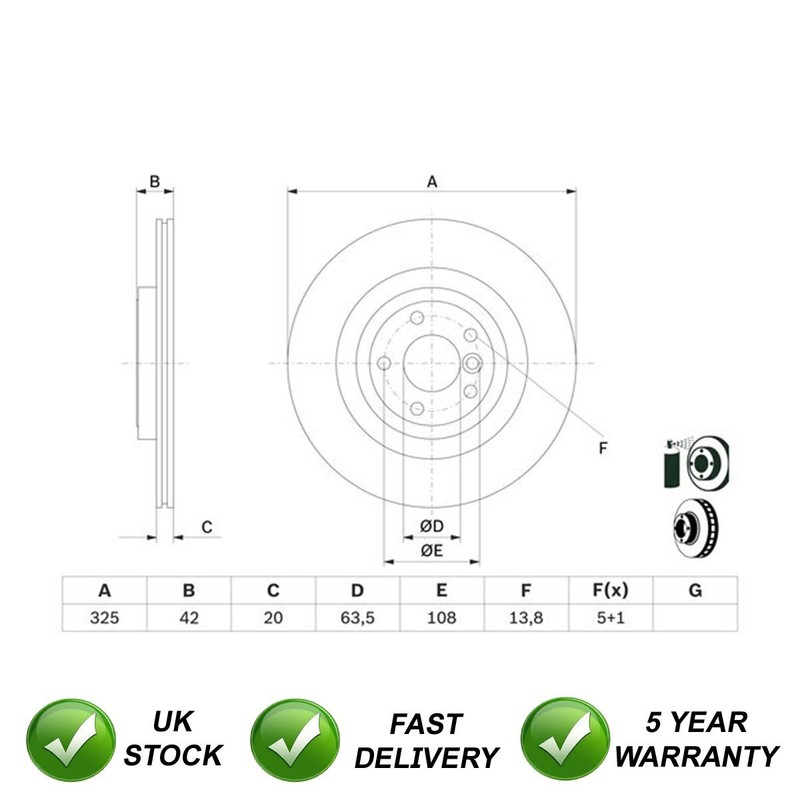 Brake Disc Rear SJR Fits Land Rover Discovery Sport Jaguar F-Pace XF XE