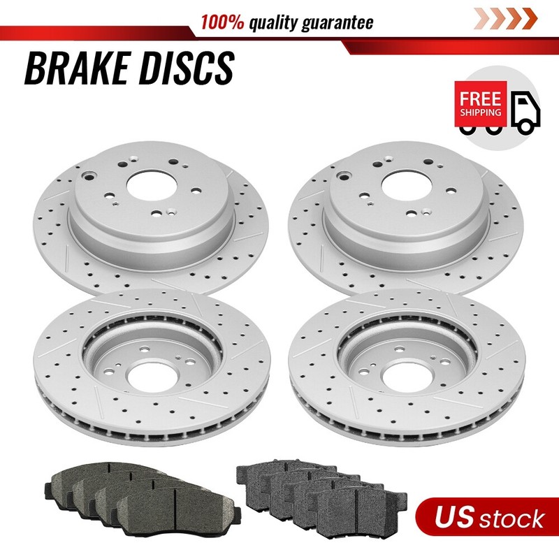 Front Rear Drilled Rotors Ceramic Brake Pads for Acura RDX 2007- 2016 Honda CR-V