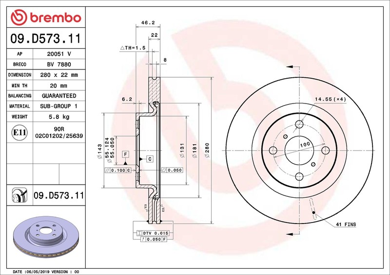 Brembo Front Brake Rotors Toyota Yaris Original 2-Piece Set OE 435120D210 gallery