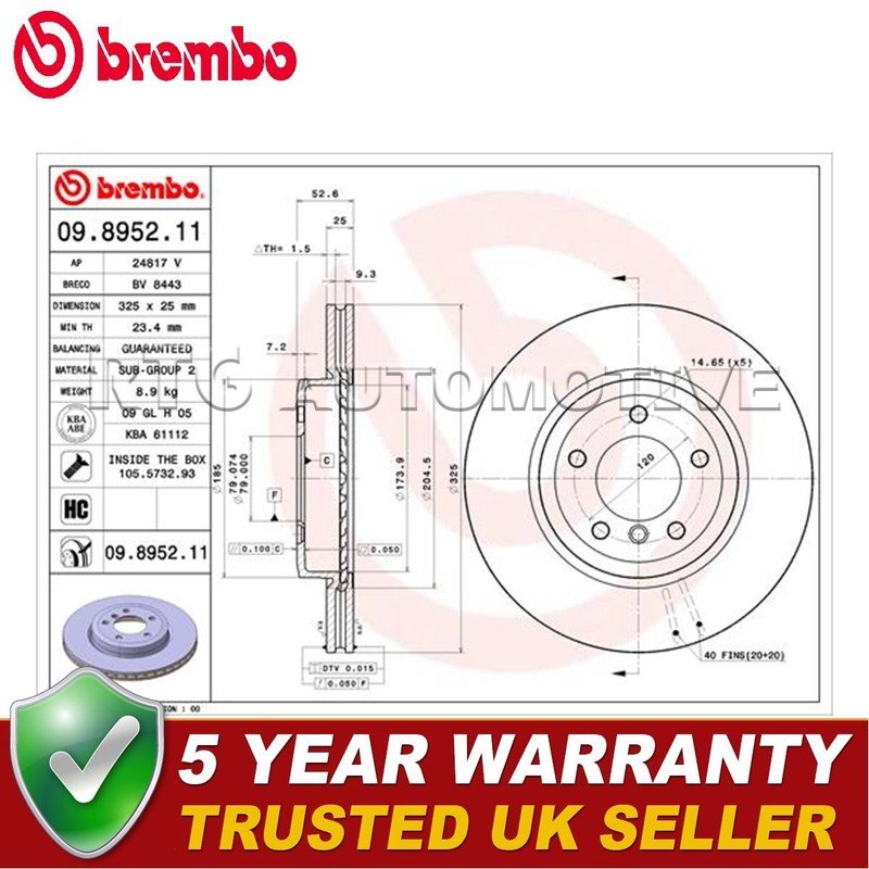 Brembo Front Brake Discs Fits BMW 3 Series 1999-2007 2.0 2.5 3.0 D