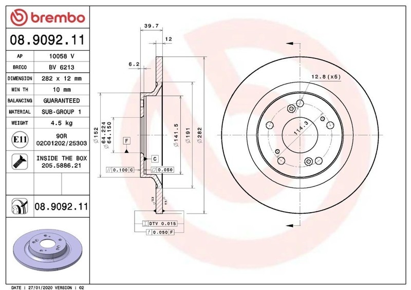 Brembo 08.9092.11 Prime UV Coated Solid Brake Rotors - Rear Pair gallery